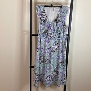 Sleeveless Purple,Blue,and White Paisley Dress